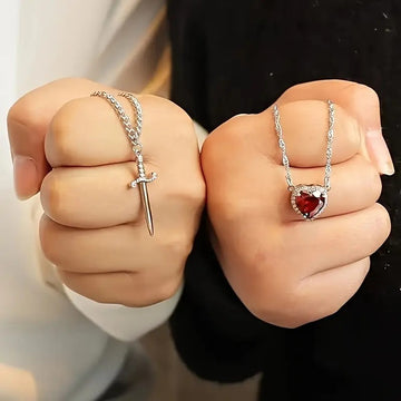 Blood Bond Heart & Sword Necklace Set