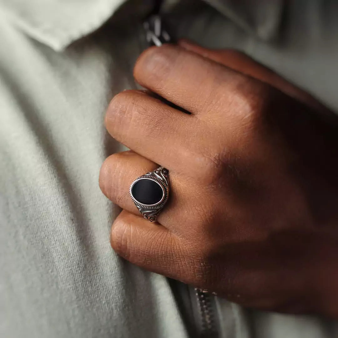 Classic Oxidised Sterling Silver Ring for Him - Main Image