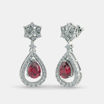 Red Ruby Diamond Earring 925 Silver