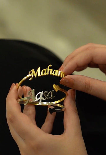 Customize Name Bangle With Heart 24K Gold