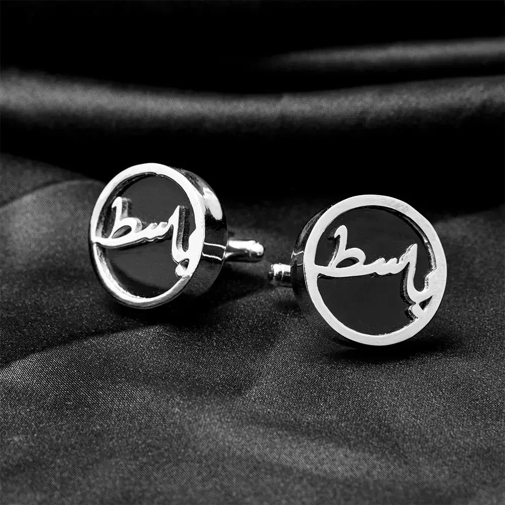 Customize Black Stone Name Cufflink