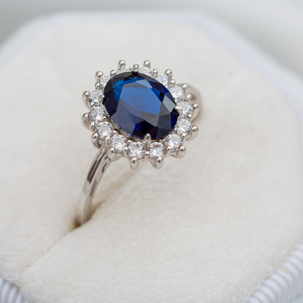 Royal Blue Sapphire Ring Oval Ring - 925 Silver