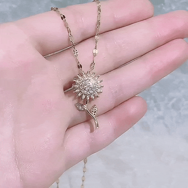 Rotating Sunflower Zircon Necklace