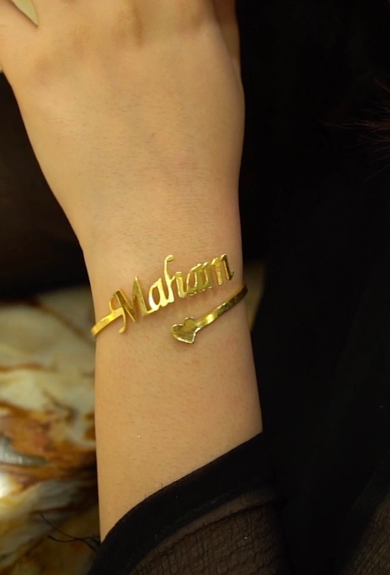 Customize Name Bangle With Heart 24K Gold