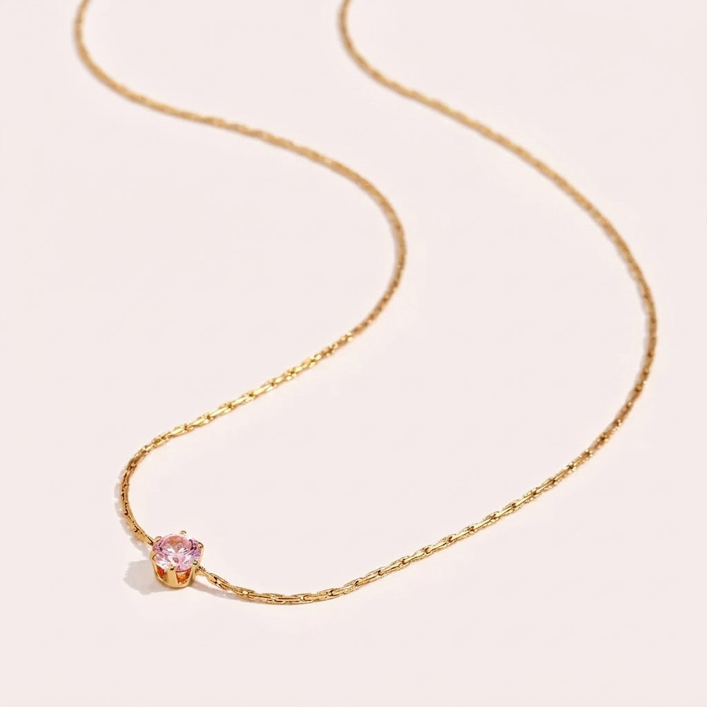 Gold Pink Amethyst Pendant Necklace
