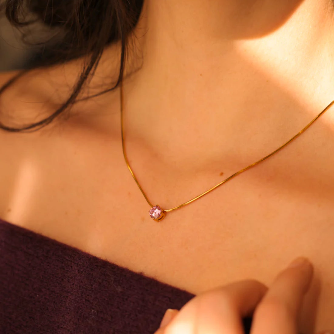Gold Pink Amethyst Pendant Necklace
