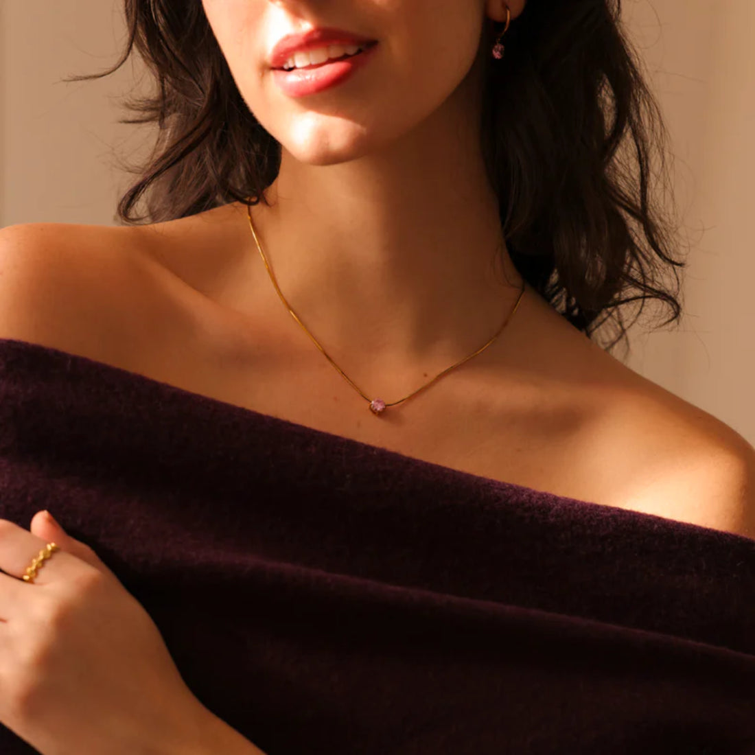 Gold Pink Amethyst Pendant Necklace