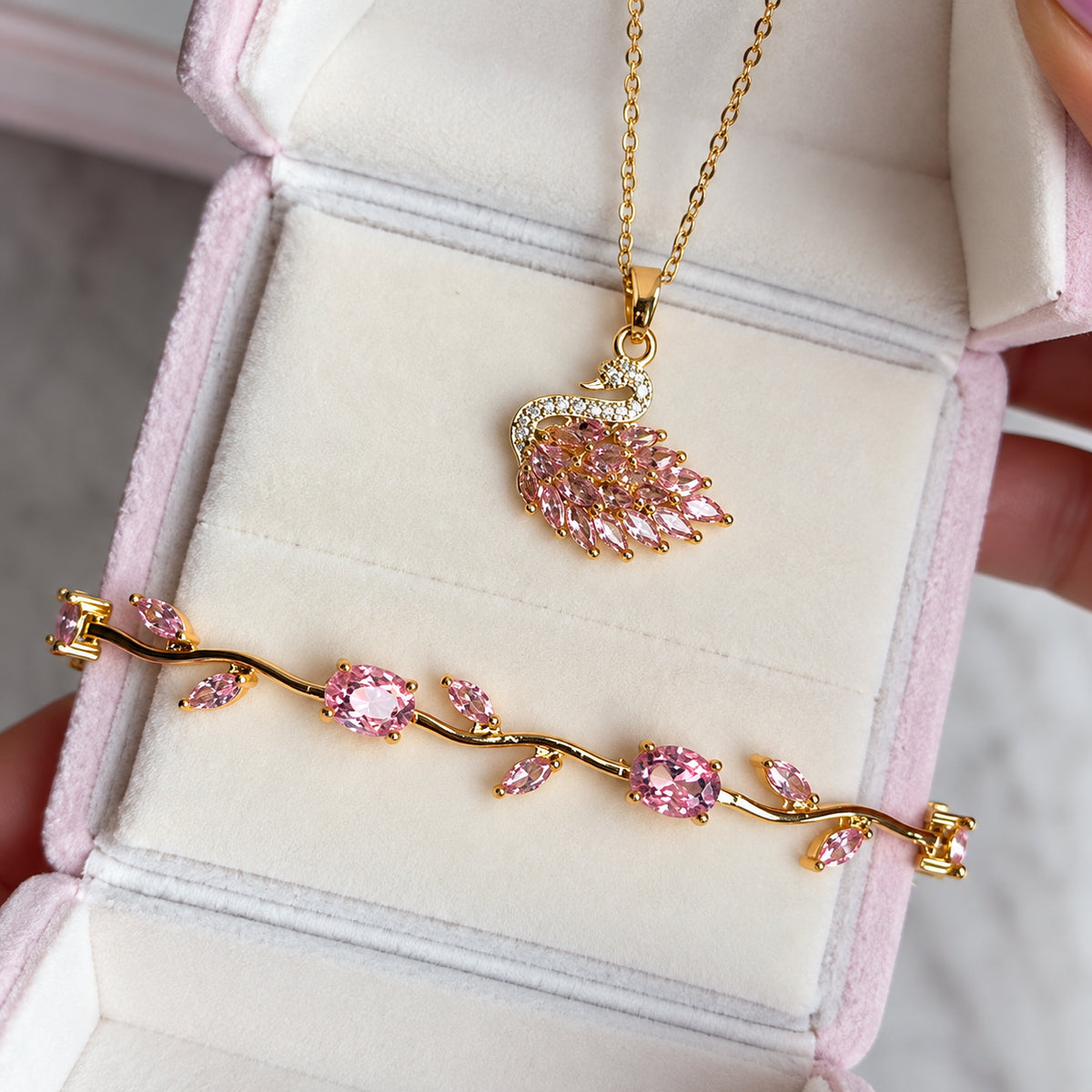 Swan Necklace & Tulip Bracelet Luxury Duo Deal