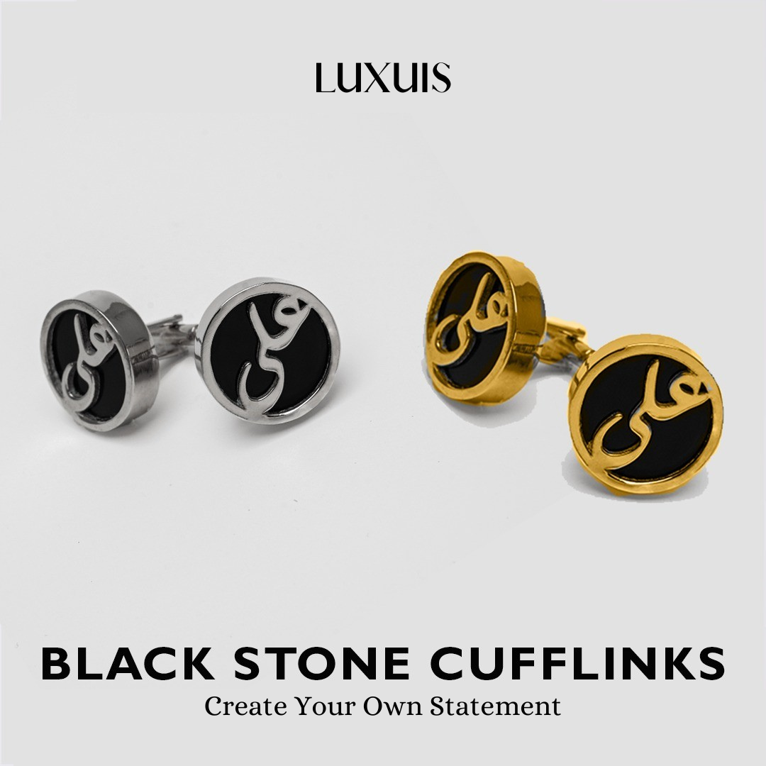 Customize Black Stone Name Cufflink