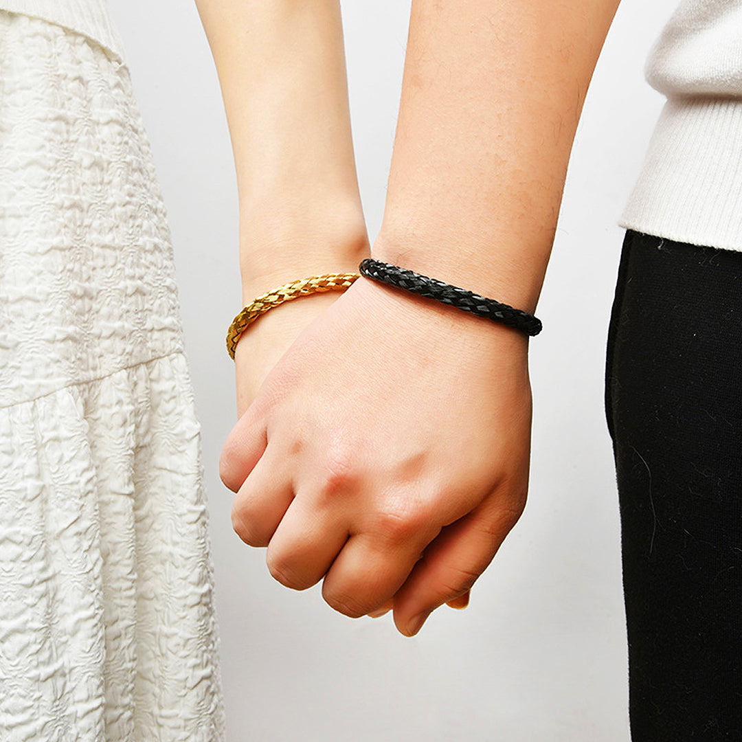 Woven Braided Open Cuff Bracelet - Stainless Steel