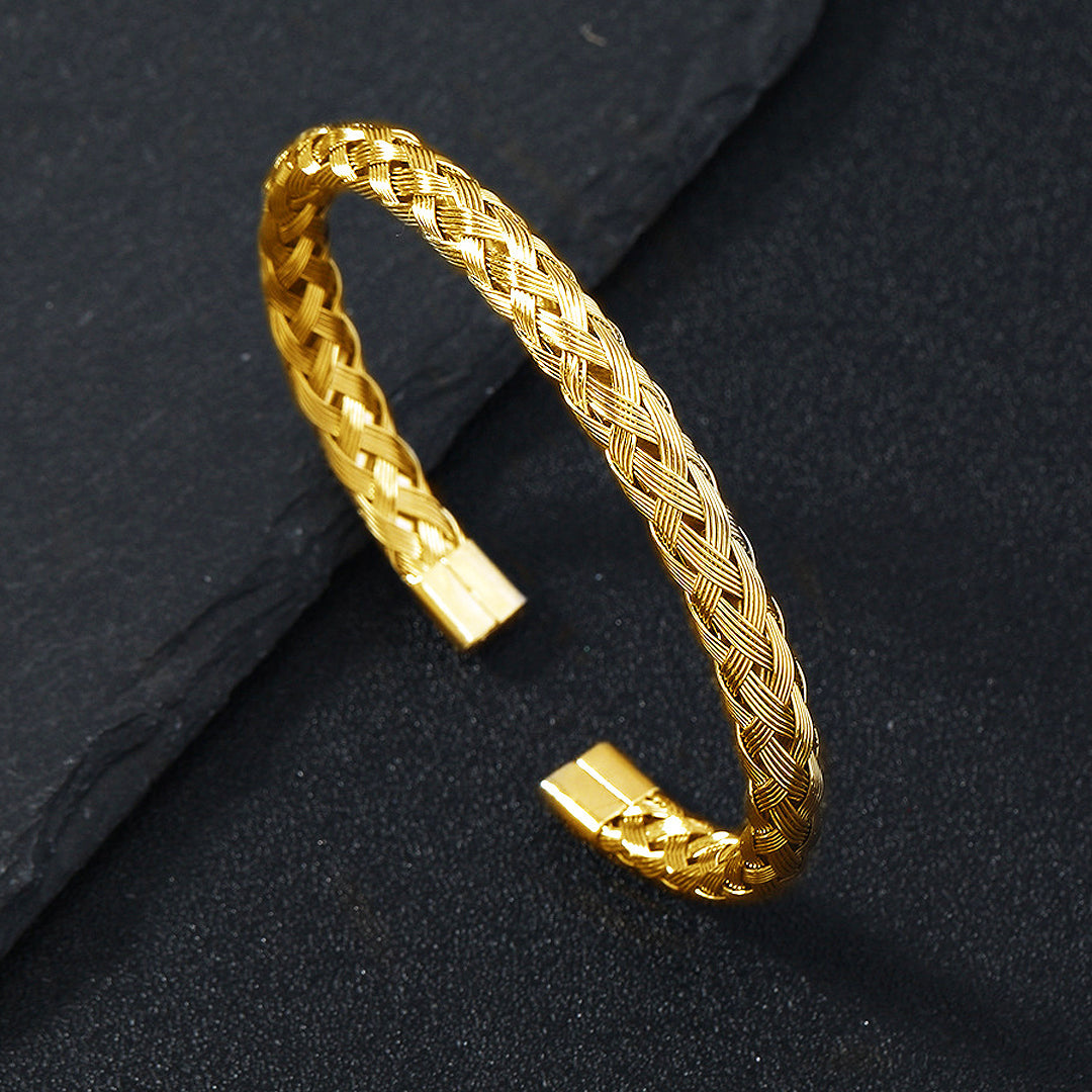 Woven Braided Open Cuff Bracelet - Stainless Steel