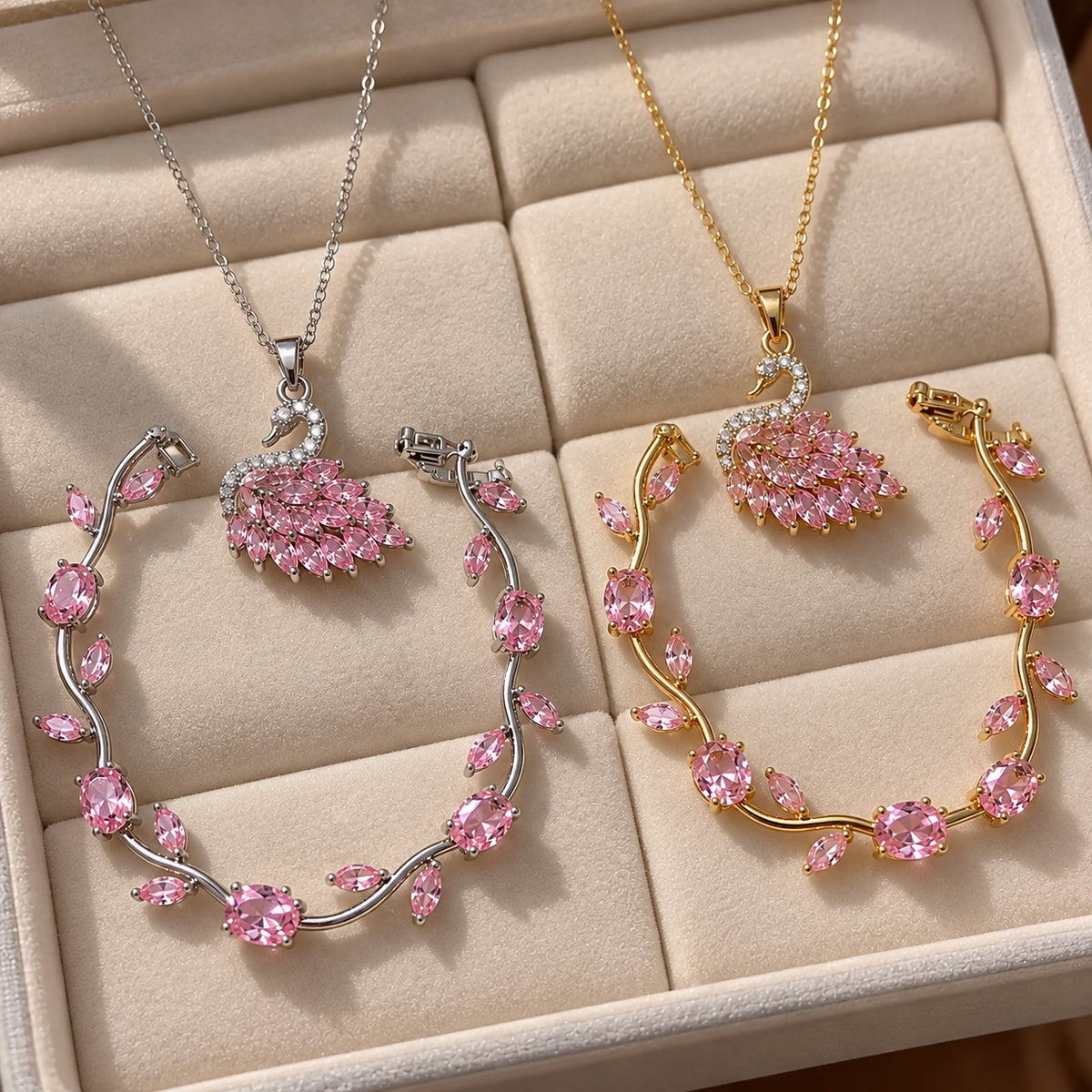 Swan Necklace & Tulip Bracelet Luxury Duo Deal