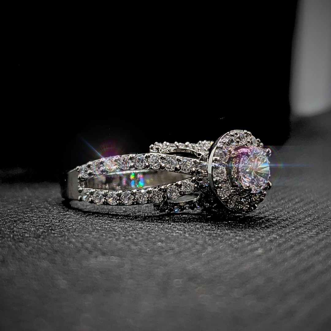 Natural Diamond Engagement Ring - 925 Silver