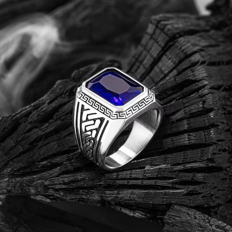 Ancient Greek Mythology Ring 925 Silver - Blue Turkish Ring