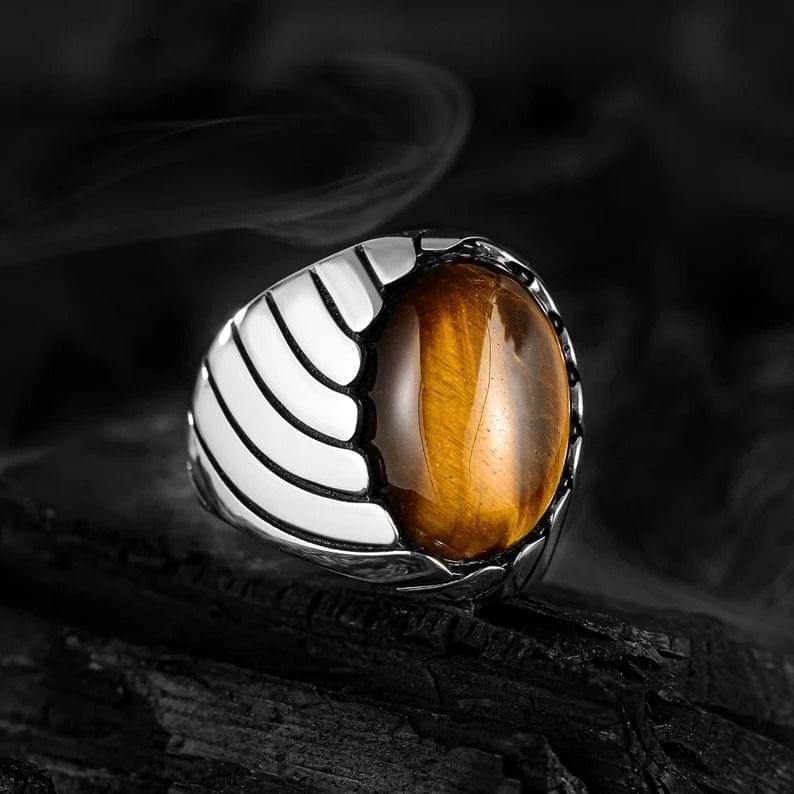 Tiger Eye Men's Silver Ring- 925 Silver