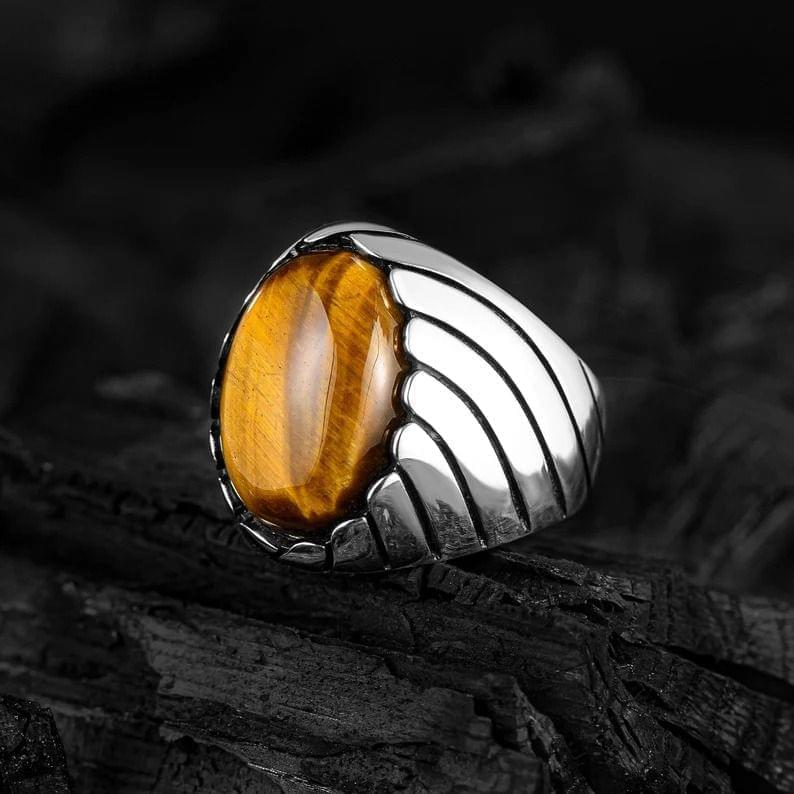 Tiger Eye Men's Silver Ring- 925 Silver