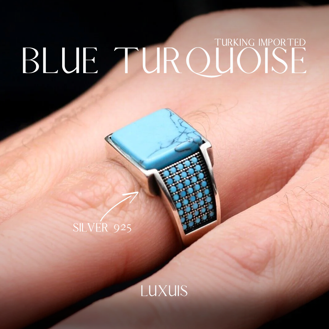 BLUE TURQUOISE MEN'S RING - 925 Silver