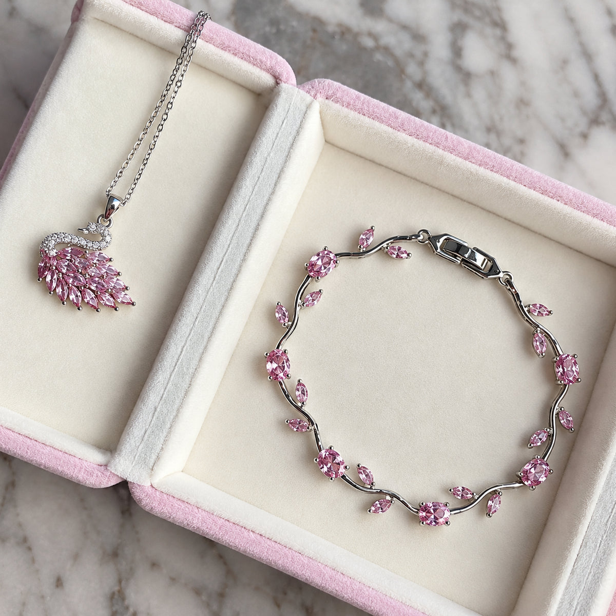 Swan Necklace & Tulip Bracelet Luxury Duo Deal