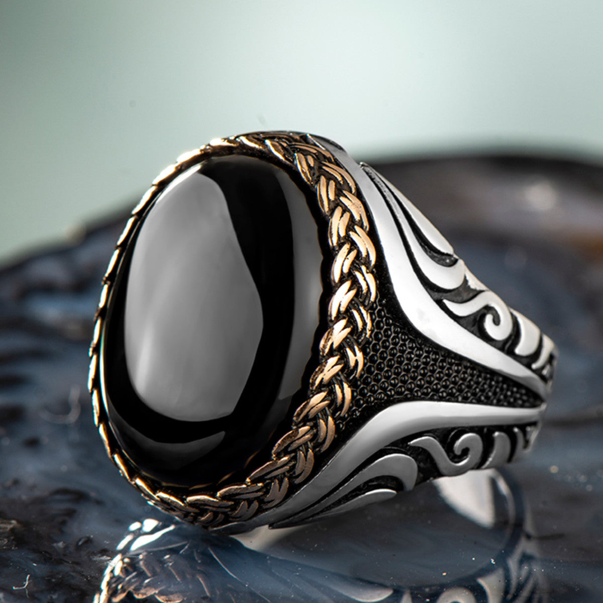 Oval Black Onyx Stone 925 Sterling Silver