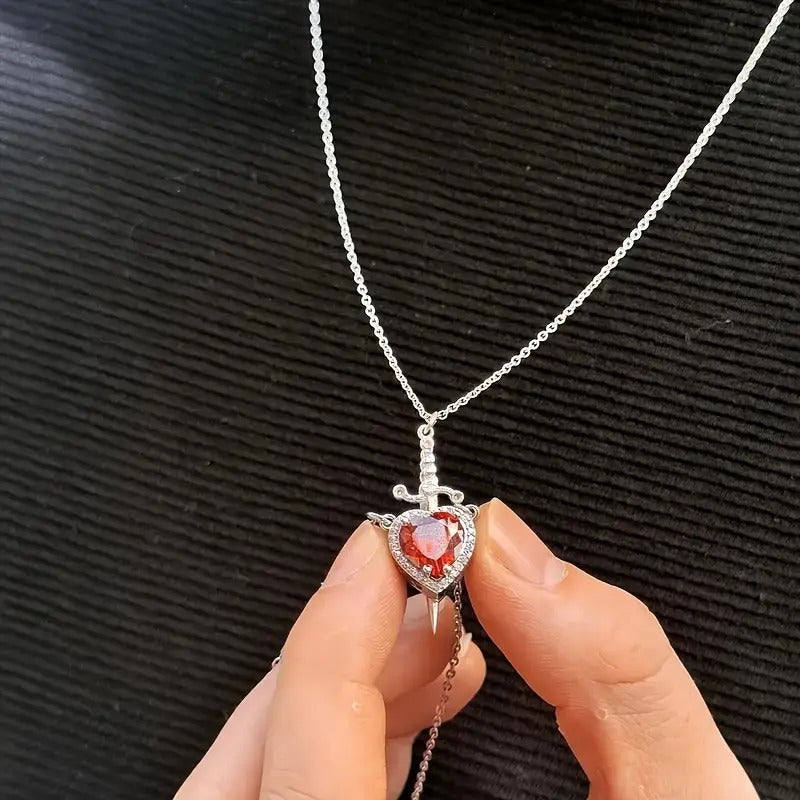 Blood Bond Heart & Sword Necklace Set