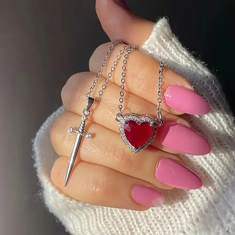 Blood Bond Heart & Sword Necklace Set