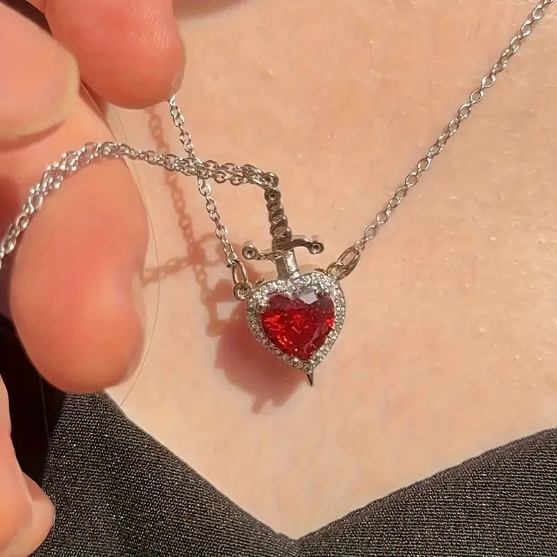 Blood Bond Heart & Sword Necklace Set