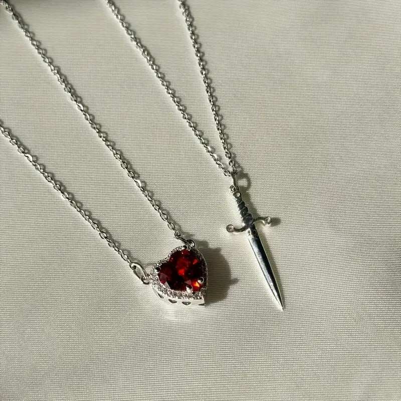Blood Bond Heart & Sword Necklace Set