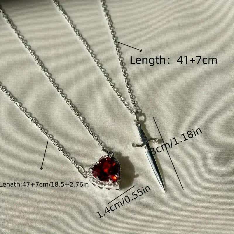 Blood Bond Heart & Sword Necklace Set