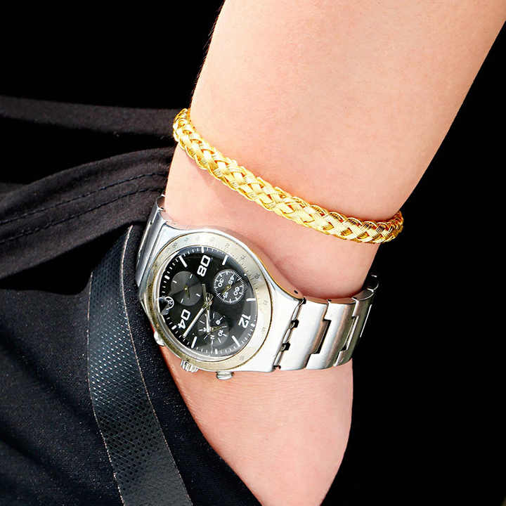 Woven Braided Open Cuff Bracelet - Stainless Steel