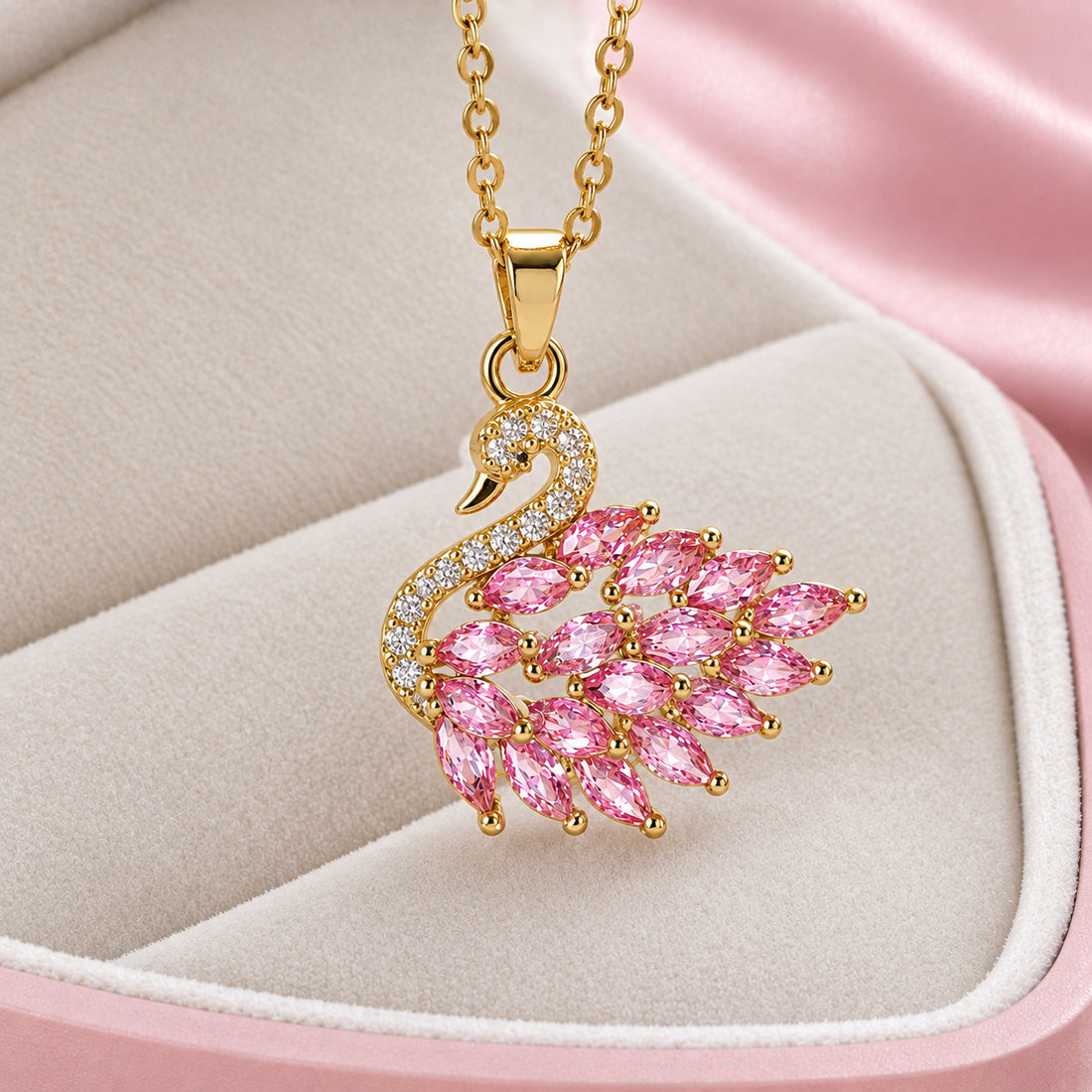 Pink Crystal Swan Pendant Necklace