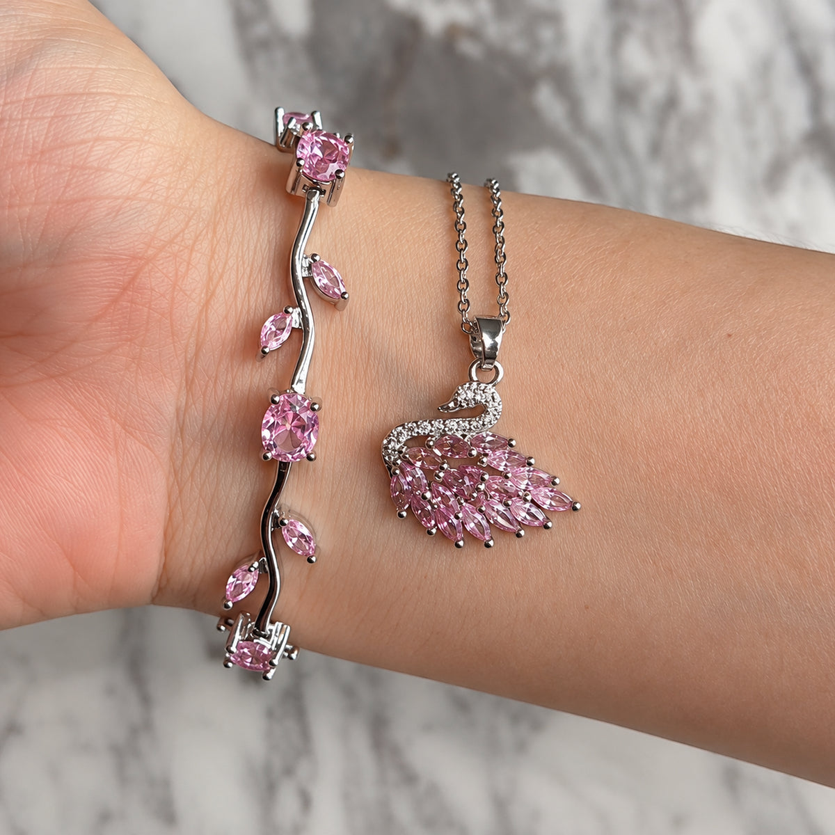 Swan Necklace & Tulip Bracelet Luxury Duo Deal