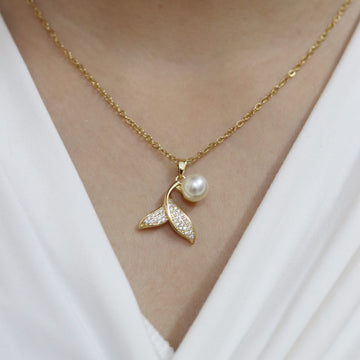 Pearl Zircon Mermaid Tail Pendant Necklace