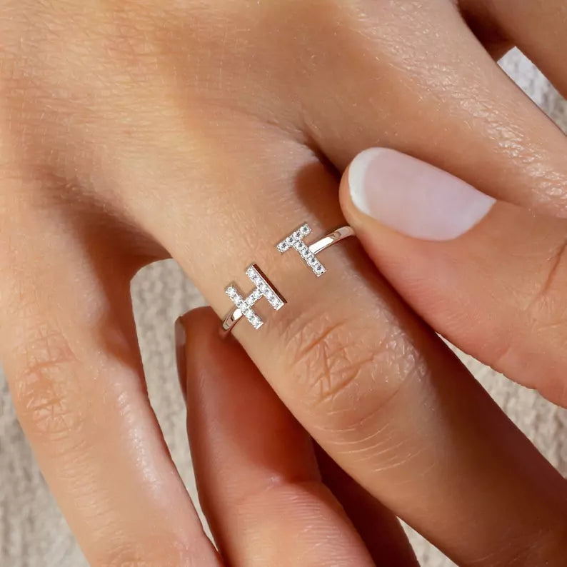 Customized Diamond Initial Ring