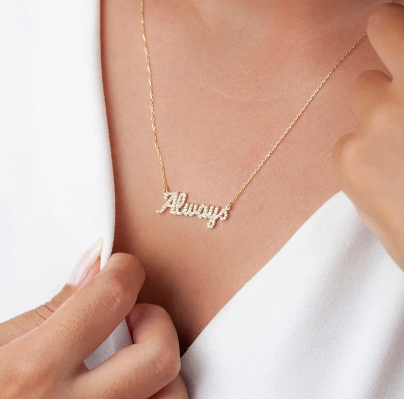 Diamond Name Necklace 22K Gold