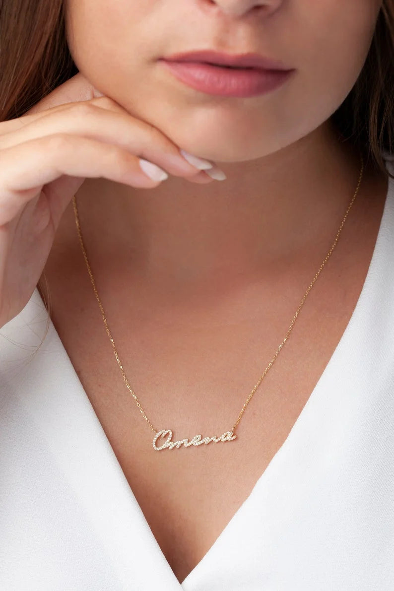 Diamond Name Necklace 22K Gold