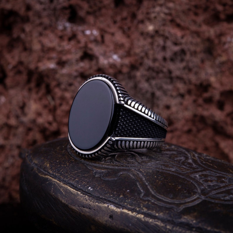 Black Aqeeq Onyx Oval Micro Cut 925 Silver Ring