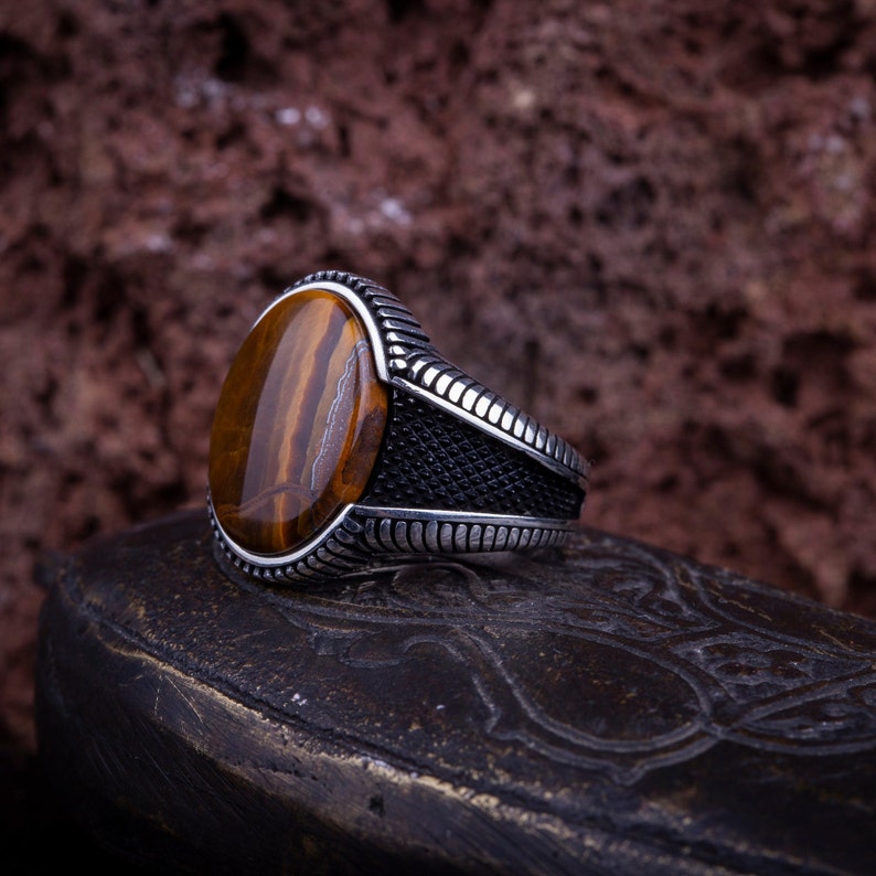 Brown Tiger’s Eye Oval Micro Cut Silver Ring
