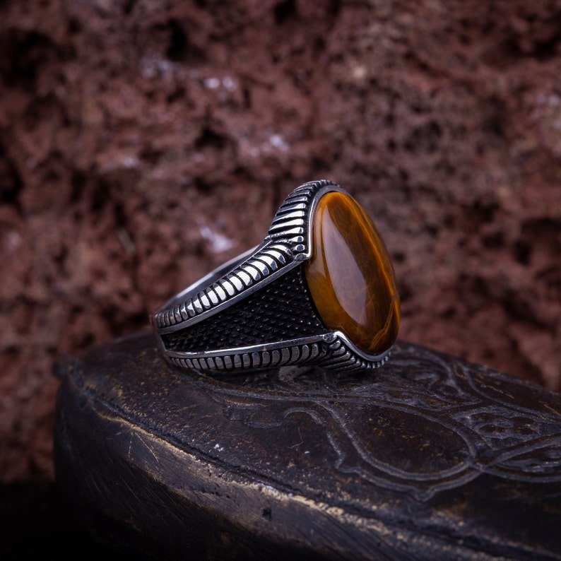 Brown Tiger’s Eye Oval Micro Cut Silver Ring