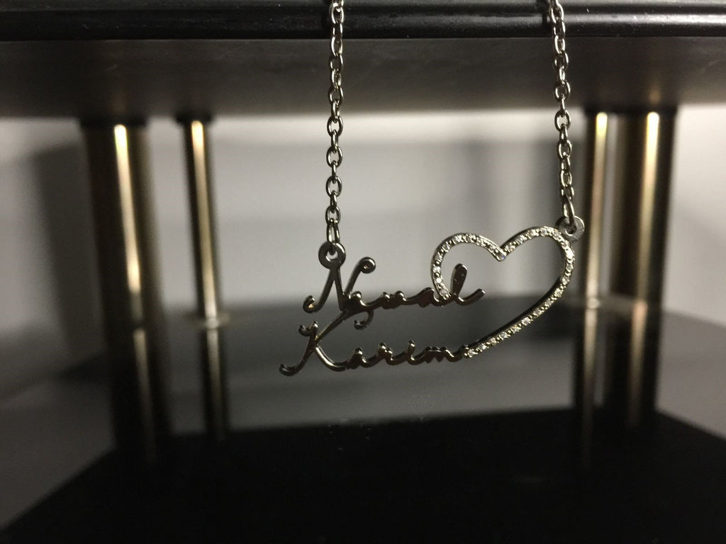 Diamond Double Name Necklace With Heart
