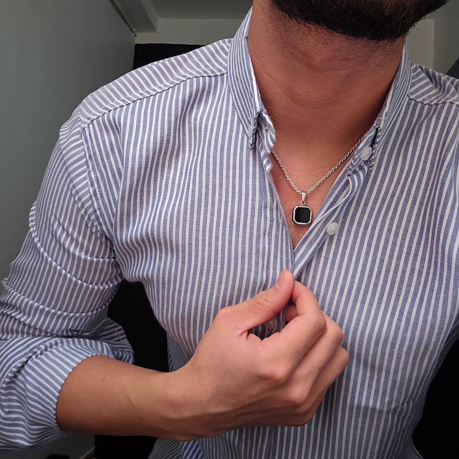 Onyx Cubic Pendant Necklace