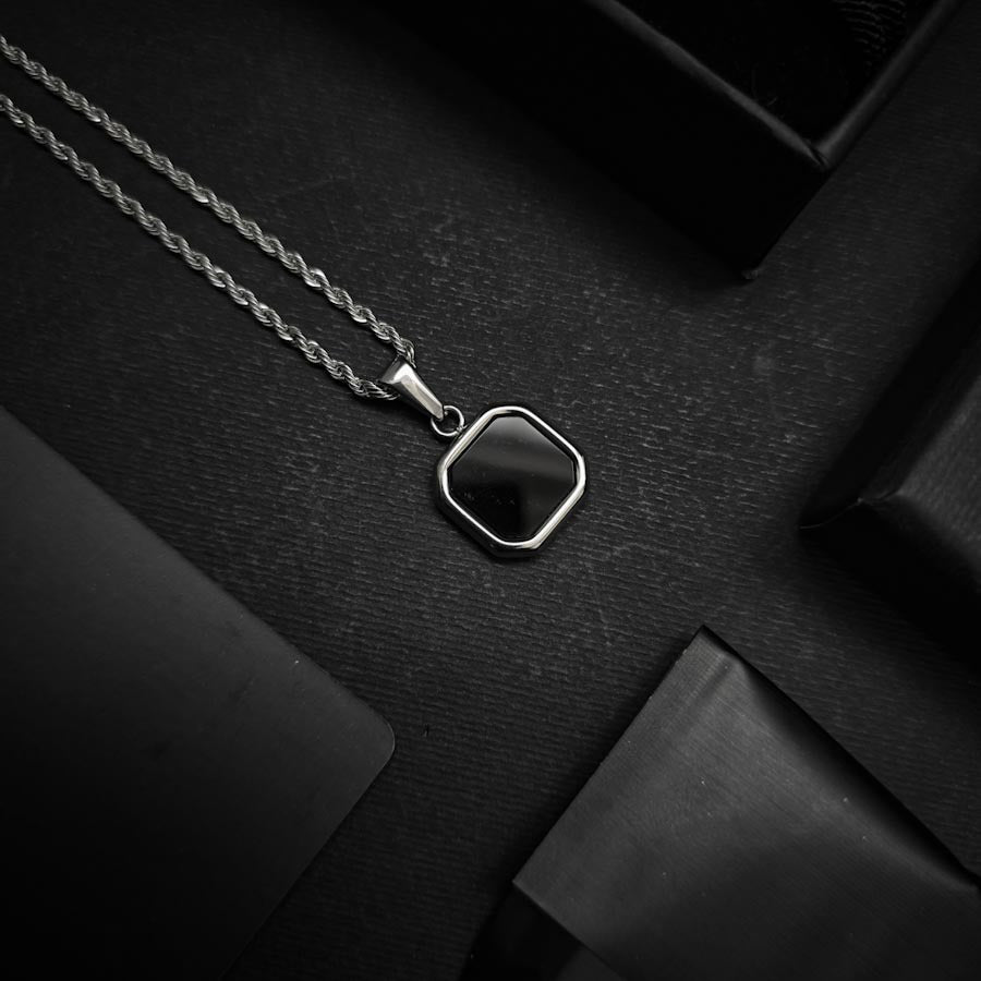 Onyx Cubic Pendant Necklace