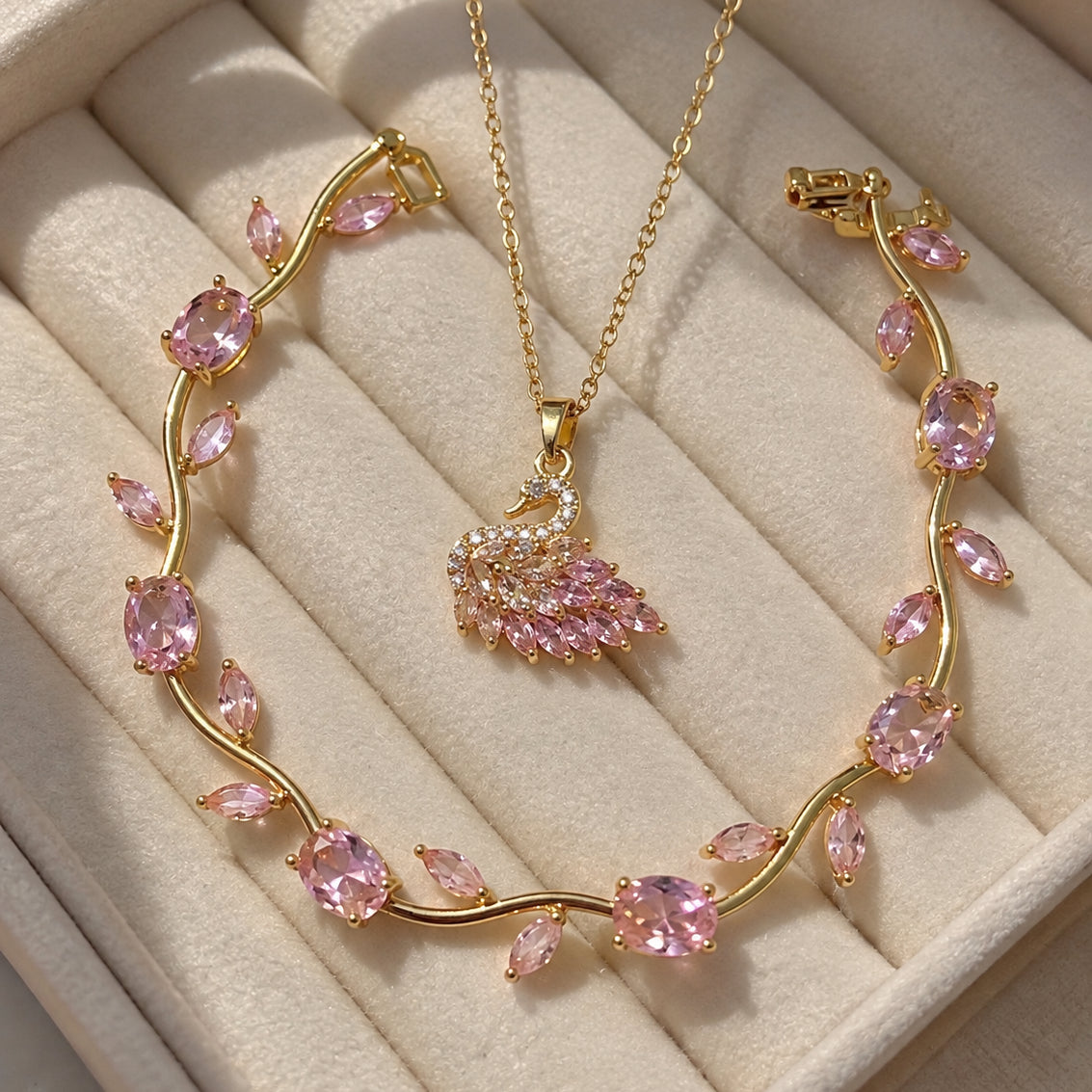 Swan Necklace & Tulip Bracelet Luxury Duo Deal