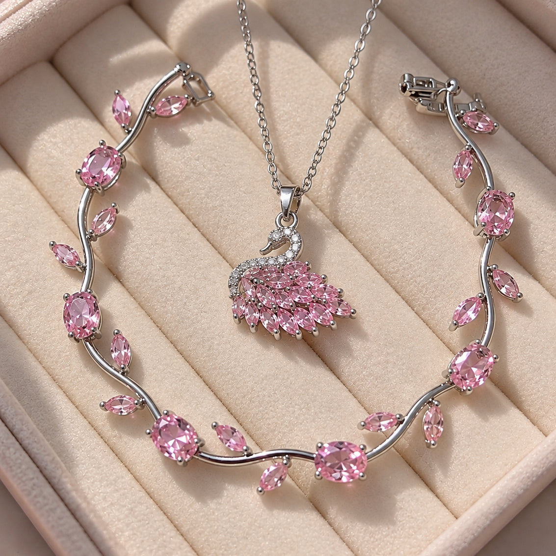 Swan Necklace & Tulip Bracelet Luxury Duo Deal