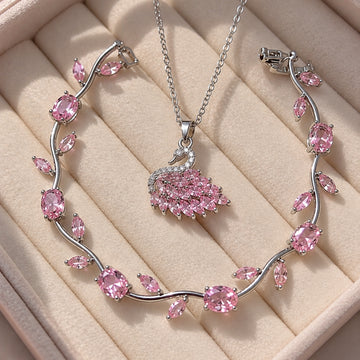 Swan Necklace & Tulip Bracelet Luxury Duo Deal