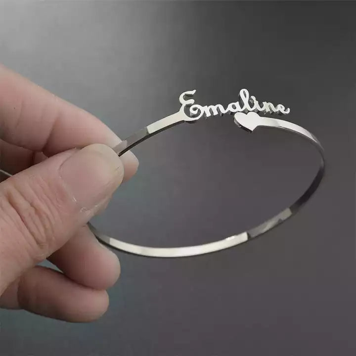 Customize Name Bangle With Heart 24K Gold