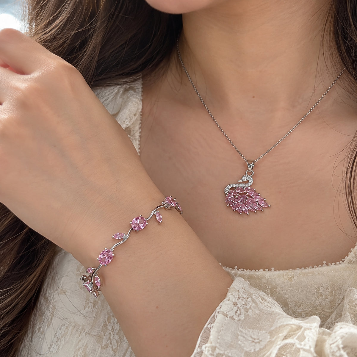 Swan Necklace & Tulip Bracelet Luxury Duo Deal