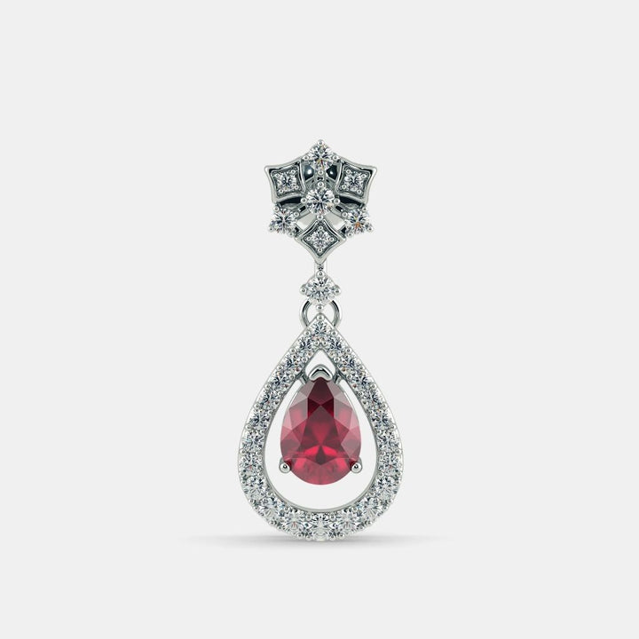 Red Ruby Diamond Earring 925 Silver