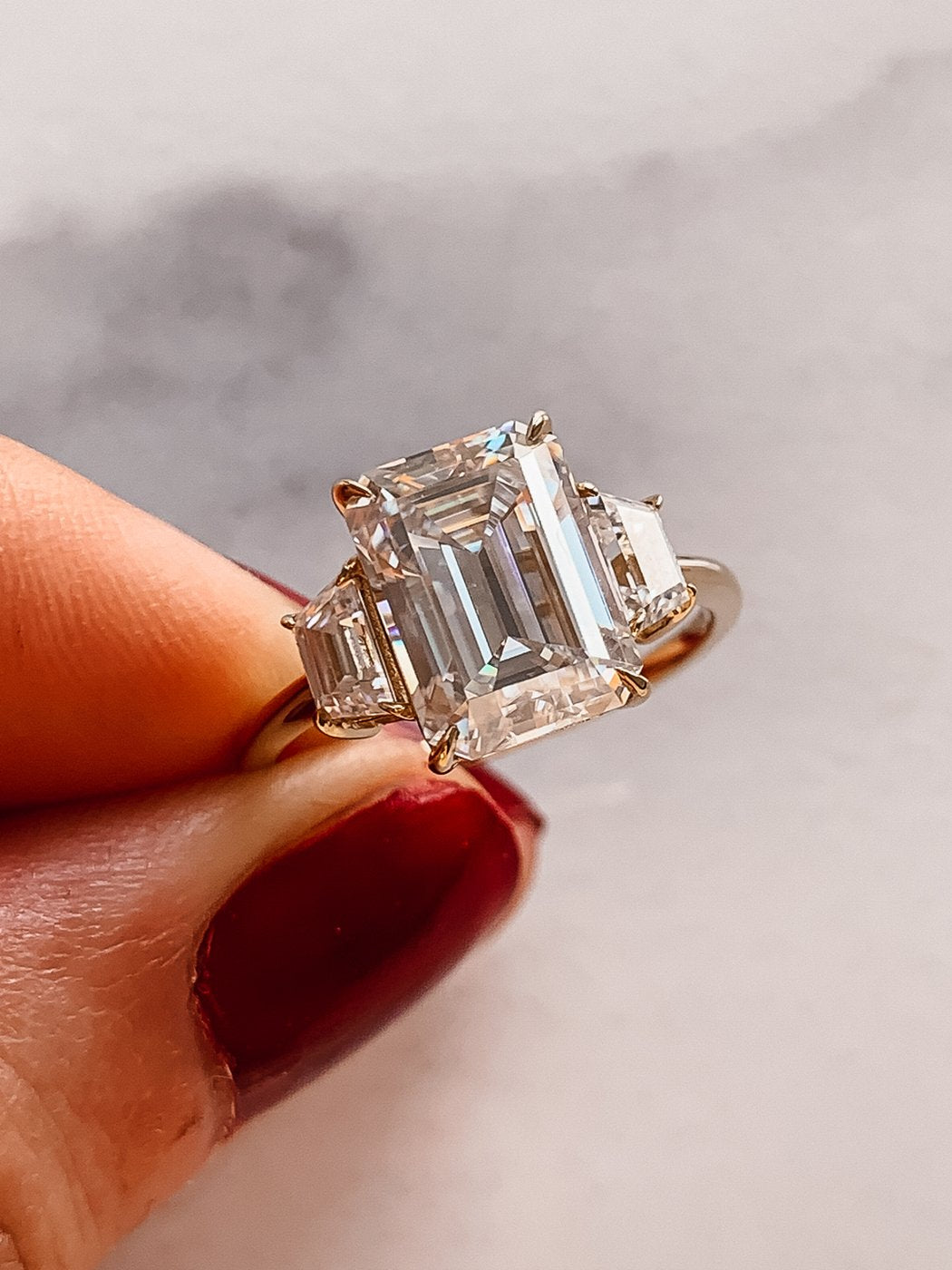 Emerald Cut Moissanite And Diamond Engagement Ring