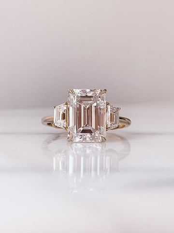 Emerald Cut Moissanite And Diamond Engagement Ring