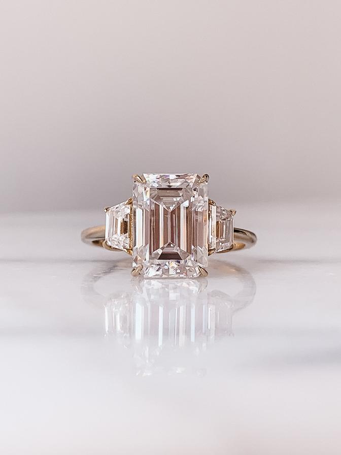 Emerald Cut Moissanite And Diamond Engagement Ring